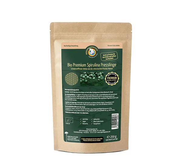 Bio Premium Spirulina Presslinge, 500 St&uuml;ck