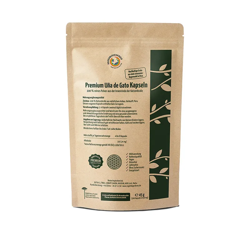 Premium Katzenkralle Kapseln (U&ntilde;a de Gato), 100 Kapseln, Rohkostqualit&auml;t