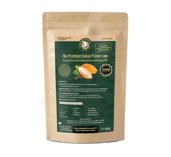 Bio Premium Kakao Pulver, 250 g, Rohkostqualität