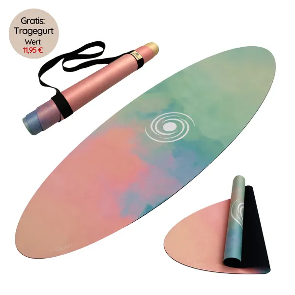 Ovale Yogamatte "Sunset Surfer" mit rutschfester Softgrip-Oberfläche + Tragegurt