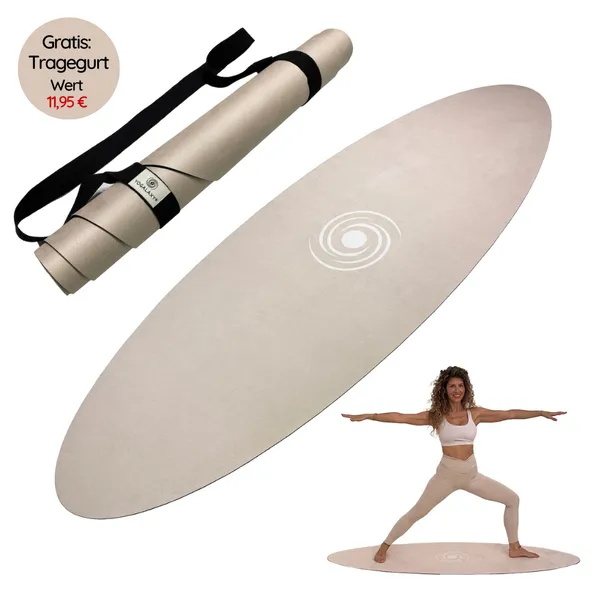 Ovale Yogamatte "Beach Lover", Beige, Nude, mit rutschfester Softgrip-Oberfläche + Tragegurt