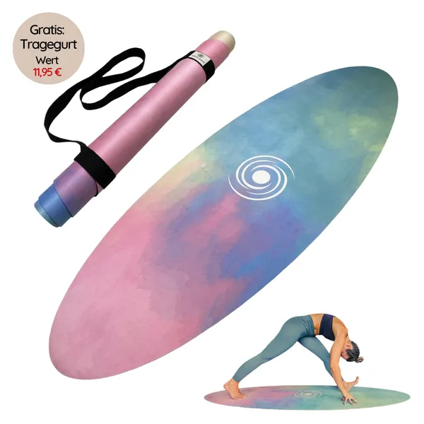 Ovale Yogamatte "Rainbow Rider" mit rutschfester Softgrip-Oberfläche + Tragegurt
